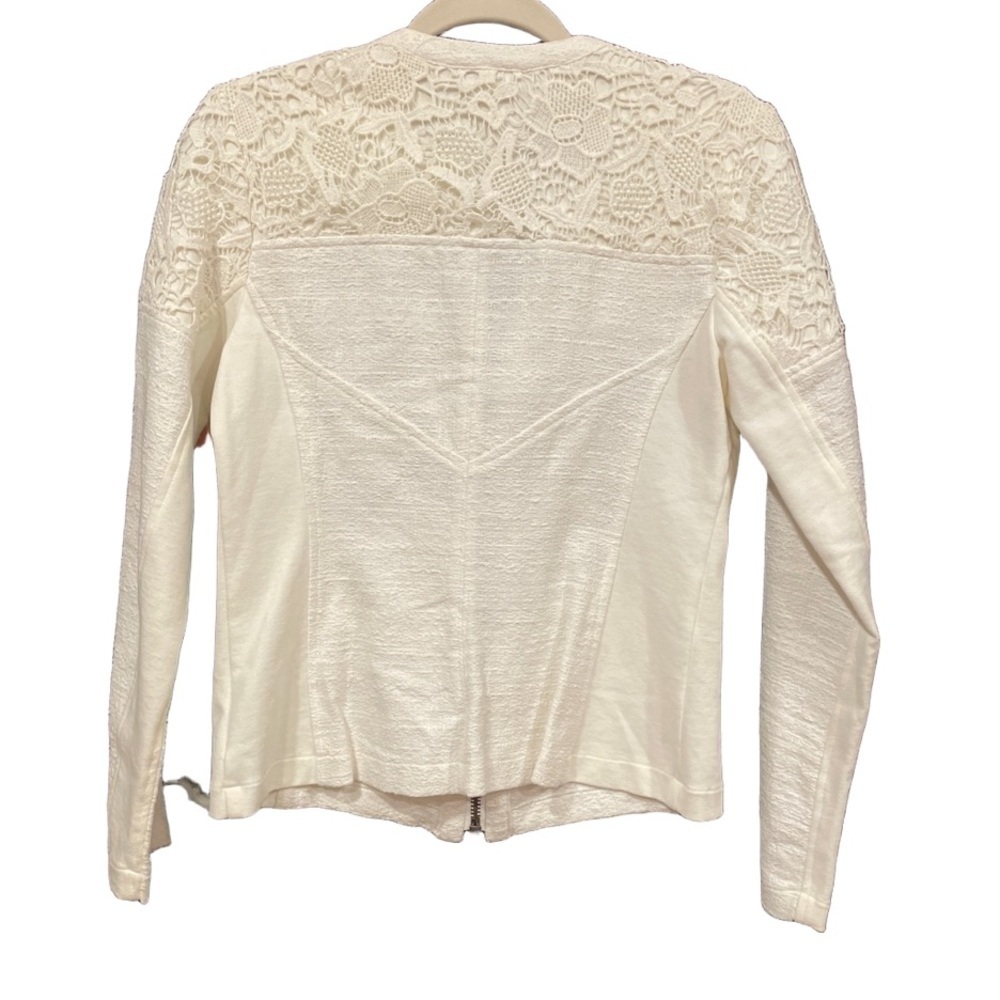 Cabi white lace occasion zip up jacket with inserts that stretch Size S E4 - Picture 3 of 5